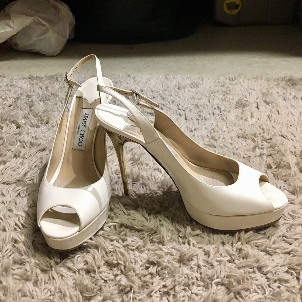 Jimmy Choo! Patent Leather! White and Gold!